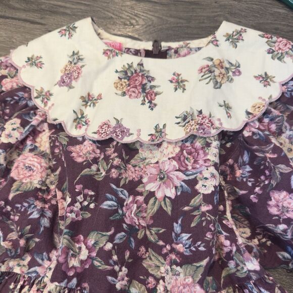 Vintage Polly Flinders Hand Smocked Dress Floral Pink/purple Sz 5 Cottage - Picture 3 of 10